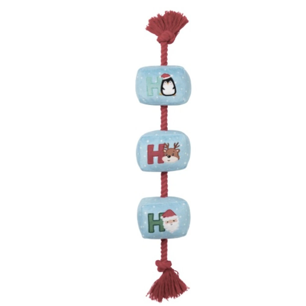 New Frisco Ho Ho Ho Holiday Plush with rope squeaky dog toy  size medium